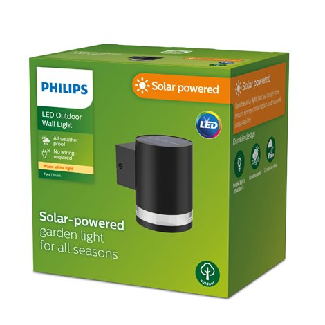 Fyce solární venkovní nástěnné LED svítidlo 1,5W 200lm 2700K IP44, černé 2