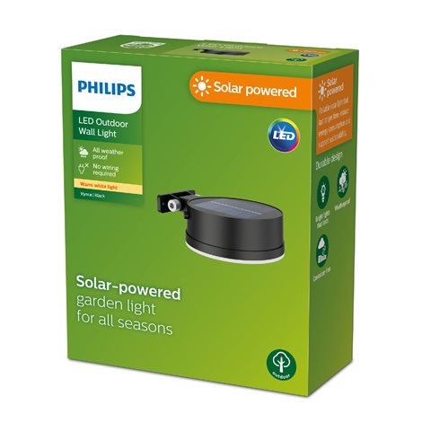 Vynce solární venkovní nástěnné LED svítidlo 1,5W 200lm 2700K IP44, černé 2