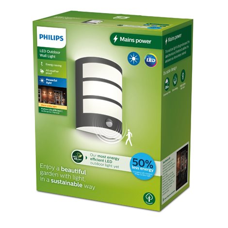 Python UltraEfficient venkovní nástěnné svítidlo se senzorem LED 3,8W 800lm 2700K IP44, antracitové 2