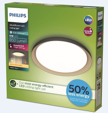 Pebblo UltraEfficient stropní svítidlo LED 10W 1850lm 2700K SceneSwitch CRI80 32cm kulaté IP20,černé 2
