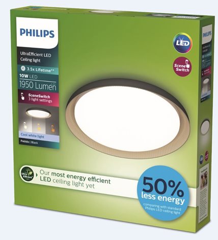 Pebblo UltraEfficient stropní svítidlo LED 10W 1950lm 4000K SceneSwitch CRI80 32cm kulaté IP20,černé 3