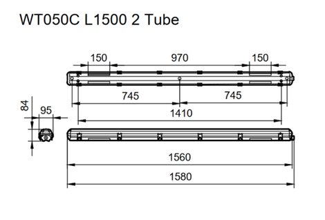 WT050C 2xTLED L1500 Prázdný prachotěs pro 2 LED trubice 2x58W 2
