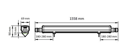 LED prachotěs. svítidlo Philips WT060C LED56S/840 PSU TW1 L1500 46W 5600lm IP66 IK08 4000K 4