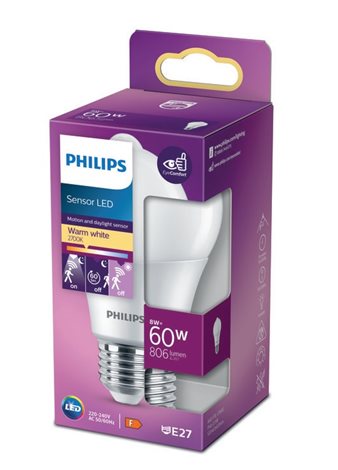 LED Sensor 60W A60 E27 WW FR ND Žárovka 8,0W 806lm 2