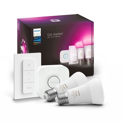 Hue sada Bridge + 2x WACA LED žárovka E27 A60 9W 1100lm 2000-6500K RGB IP20 + ovladač 1