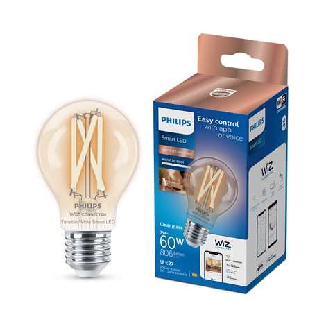 WiZ Smart LED Žárovka Filament čirá 7 W (ekv. 60 W) 806lm 2700-6500K A60 E27 3