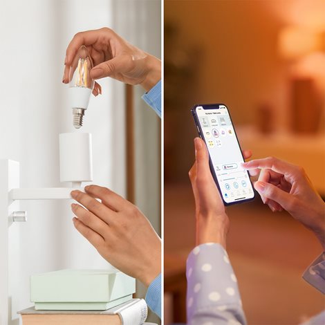 WiZ Smart LED Svíčková žárovka Filament čirá 4,9 W (ekv. 40 W) 470lm C35 E14 5