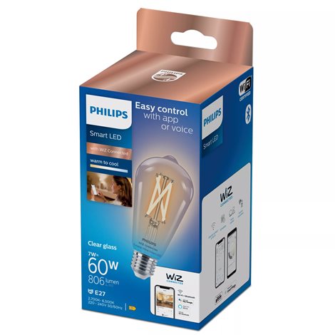 WiZ Smart LED Žárovka Filament čirá 7 W (ekv. 60 W) 806lm 2700-6500K ST64 E27 4