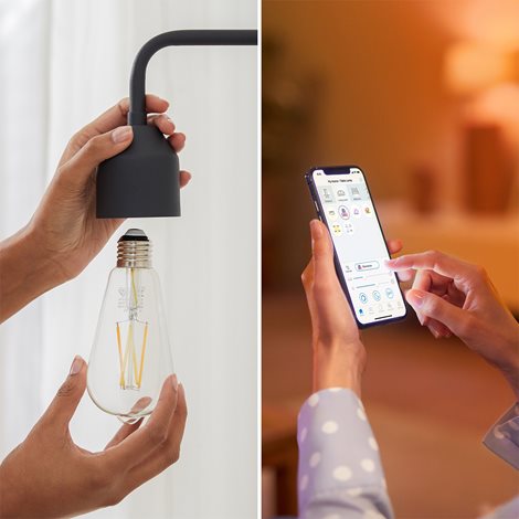 WiZ Smart LED Žárovka Filament čirá 7 W (ekv. 60 W) 806lm 2700-6500K ST64 E27 5