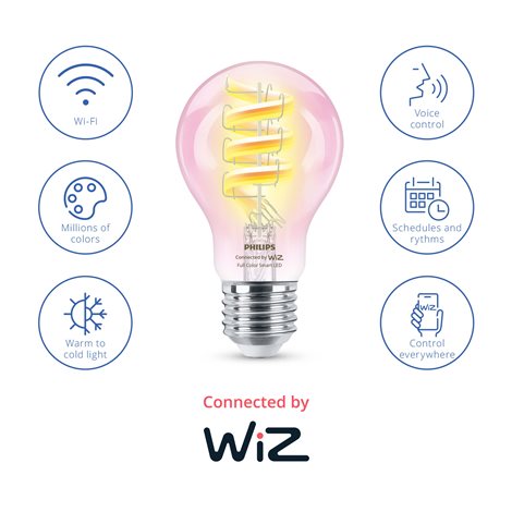 WiZ Smart LED Žárovka s tradičním vzhledem, čirá, 40 W 470lm 2200-6500K (RGB) A60 E27 4