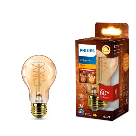 LED filament žárovka E27 A60 7,3 (60W) 806lm 2200K stmívatelná, jantarová 2