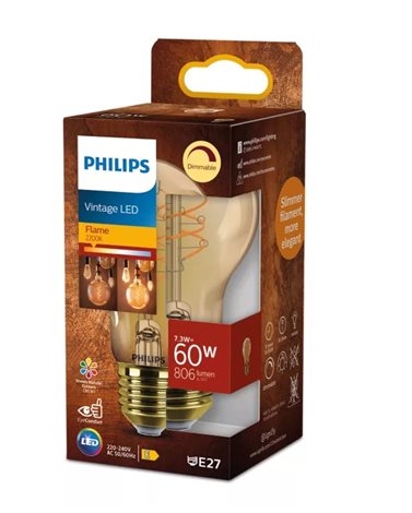 LED filament žárovka E27 A60 7,3 (60W) 806lm 2200K stmívatelná, jantarová 10