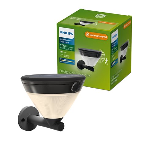 Kyna solární nástěnná zahradní lampa 3,8W 27K černá se senzorem 4