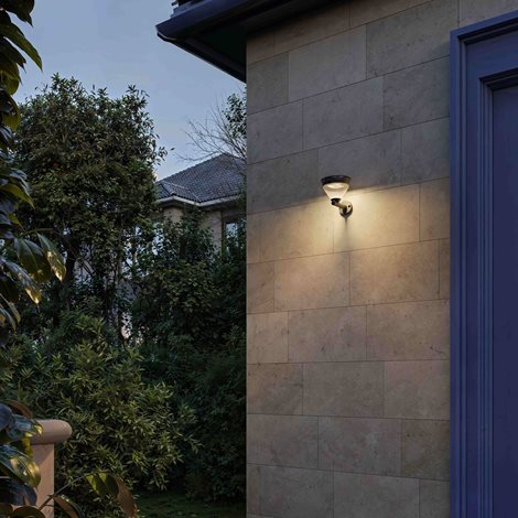 Kyna solární nástěnná zahradní lampa 3,8W 27K černá se senzorem 8