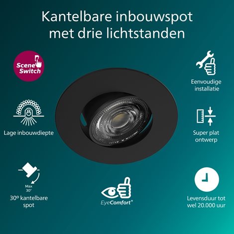 Zapuštěné bodové svítidlo Cilantro Step 5W, 90lm/W, 2700K, (3 ks), černá 2