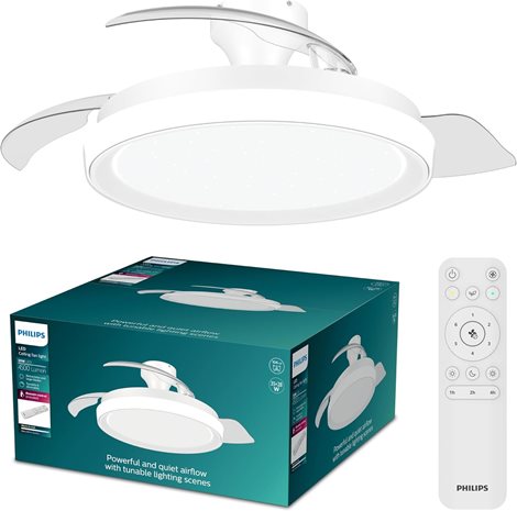 Bliss DC stropní ventilátor a svítidlo 28W+35W bílý/třpyt 2
