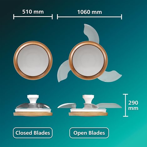 Bliss DC stropní ventilátor a svítidlo 28W+35W dřevo 11