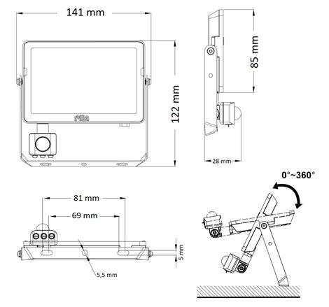 PILA BVP008 20W 4000K MDU Světlomet, IK06, symetrická optika, IR pohybové čidlo 20W 1800lm 3