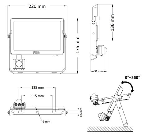 PILA BVP008 50W 4000K MDU Světlomet, IK06, symetrická optika, IR pohybové čidlo 50W 4500lm 5