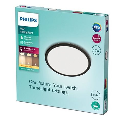 Superslim CL550 koupelnové přisazené LED svítidlo 15W 1300lm 2700K krokové stmívání IP44 25cm, černé 3