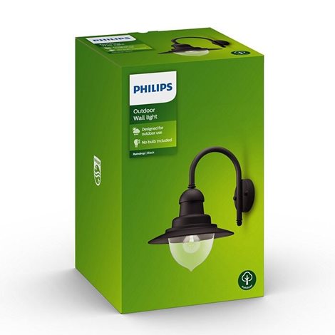 01652/30/PN Raindrop venkovní nástěnné svítidlo E27 1x60W bez zdroje IP44, černá 2