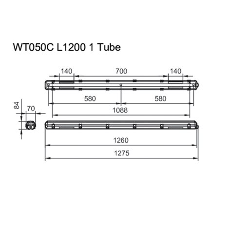 WT050C 1xTLED L1200 Prázdný prachotěs pro 1 LED trubici 1x36W 2