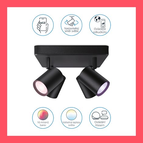 WiZ Imageo bodové LED svítidlo 4x GU10 4,9W 345lm 2200-6500K RGB IP20, černé 7