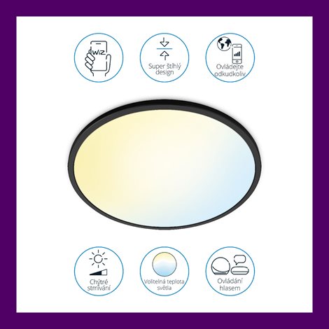 WiZ SuperSlim přisazené LED svítidlo 32W 3800lm 2700-6500K IP20 55cm, černé 5