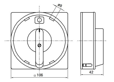1104774 Páčka na uzamykání pro spínače S63-160J, typ U, velká červená, hřídel 6x6 mm 2