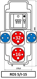 ROS 5/I-15 Zásuvková rozvodnice 1x3253+1x1653+2x230 V jištěná, IP 54