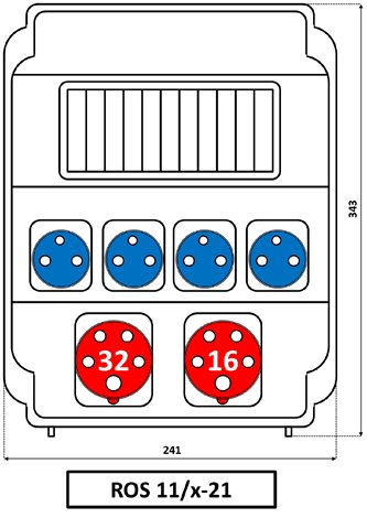 ROS 11/X-21 Zásuvková rozvodnice 1x3253+1x1653+4x230 V, 11 modulové okénko, IP 54 1
