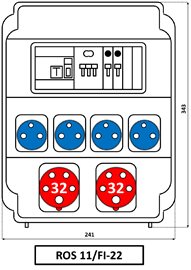 ROS 11/FI-22 Zásuvková rozvodnice 2x3253+4x230 V, jištěná, s chráničem, IP 54