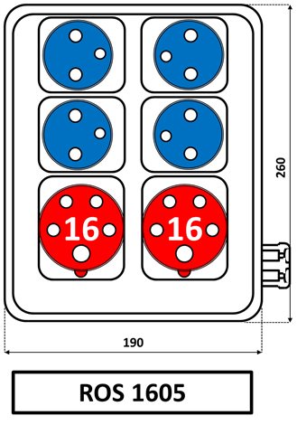 ROS 1605 Zásuvková rozvodnice 2x1653+4x230 V, IP 44 1