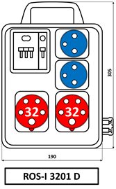 ROS-I 3201 D Zásuvková kombinace 2x3253+2x230V jištěná s držákem