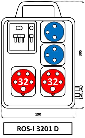 ROS-I 3201 D Zásuvková kombinace 2x3253+2x230V jištěná s držákem
