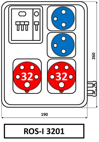 ROS-I 3201 Zásuvková kombinace 2x3253+2x230V jištěná