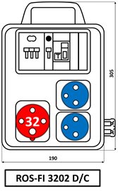 ROS FI-3202 D Z.r.:1 x IE 3243 + 2x230V/16A- jištěná+chránič IP44 s držadlem