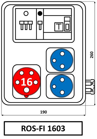 ROS FI-1603 Zásuvková kombinace 1x1653+2x230V s chráničem 1