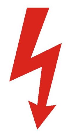 Samolepka 0100A 3x7cm Výstražná značka symbol blesk, červený blesk na bílé folii