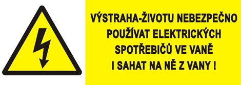 Samolepka 0146A 7x2cm Výstraha-životu nebezpečno používat elektr. spotřebičů i sahat na ně z vany!