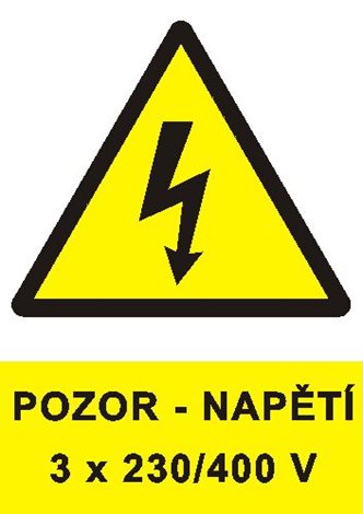 Samolepka 0181A 10x4cm Pozor - napětí 3 x 230/400 V