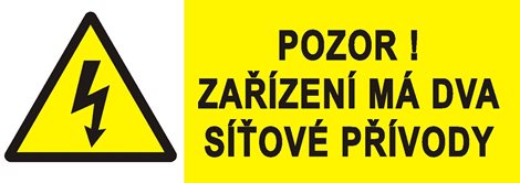 Samolepka 0199E 9x3,2cm Pozor ! Zařízení má dva síťové přívody