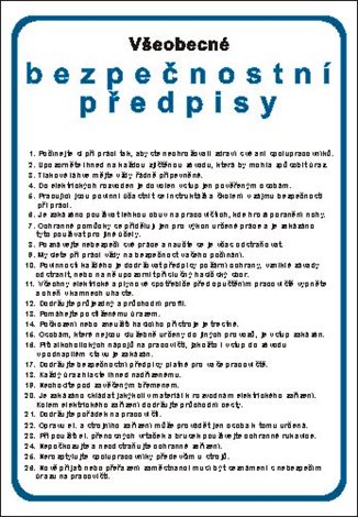 Tabulka 1807 A3 Všeobecné bezpečnostní předpisy