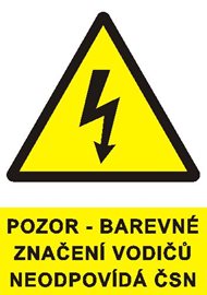 Samolepka 1999S A8 Pozor-barevné značení vodičů neodpovídá ČSN