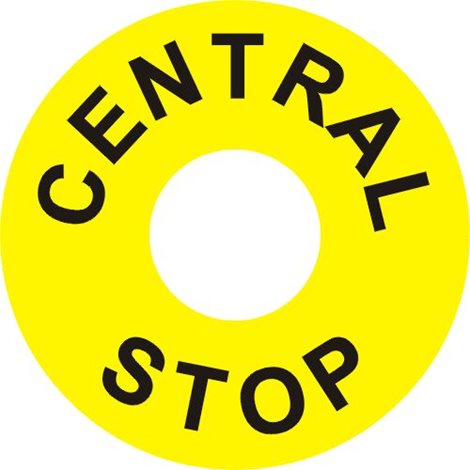 Samolepka 6131E CENTRAL STOP žluté kolečko průměr 6cm, mezikruží 2,2cm