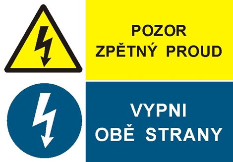 Samolepka 8105 A4 Pozor zpětný proud/ Vypni obě strany