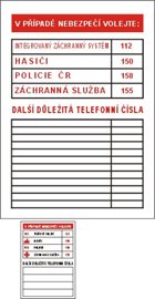 Tabulka DT032 A4 V případě nebezpečí volejte (tabulka důležitých telefonních čísel)
