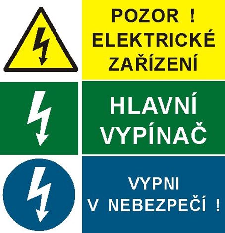 Samolepka STF 15x16cm Pozor! Elektrické zařízení/Hlavní vypínač/Vypni v nebezpečí!