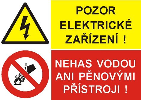 Samolepka STH A7 Pozor! Elektrické zařízení/Nehas vodou ani pěnovými přístroji