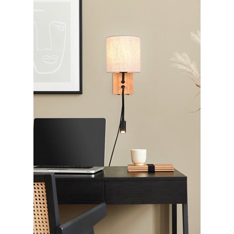212879236 NILAM nástěnné svítidlo s vypínačem 1x28W + 1x3,1W 310lm 3000K LED přírodní dřevo, bílá 2